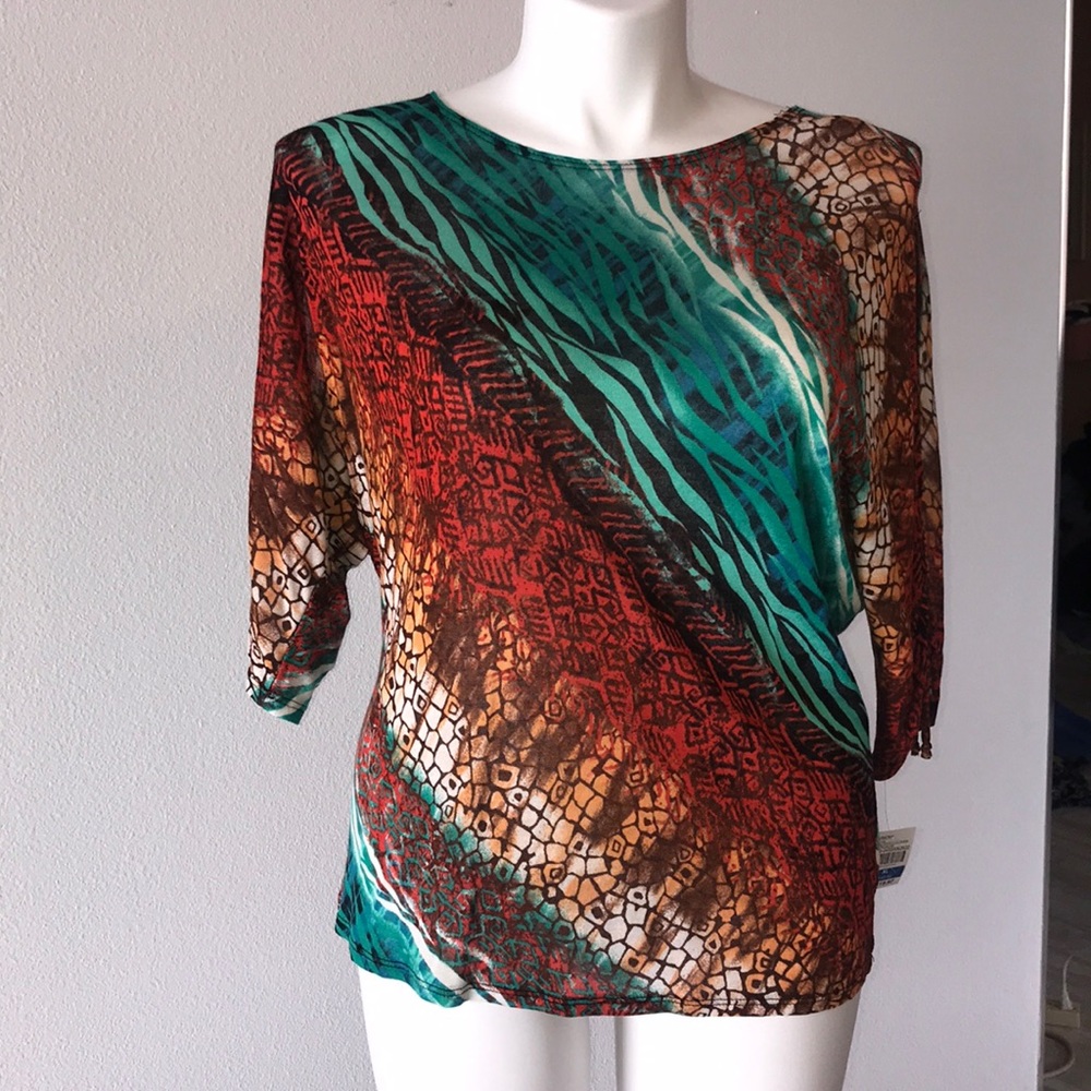 NWT Harmony Cold Shoulder Multi Color Shirt XL